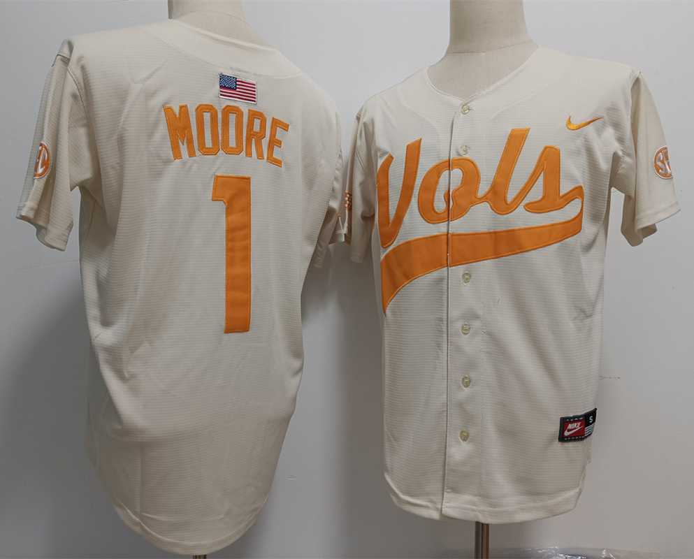 Men%27s Tennessee Volunteers #1 Christian Moore White Stitched Jersey